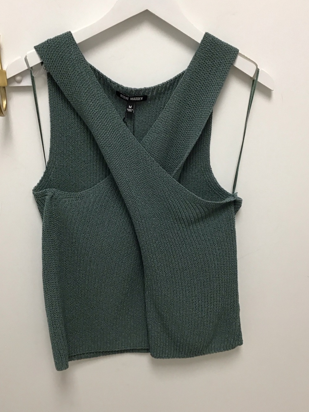 Steve Madden Ellery Sage Green Knit Crossover Tank